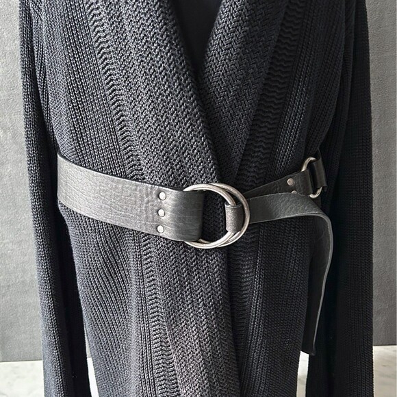 J Jill Black Leather Belt with Double Silver Rings - Women's Size XS - Picture 2 of 11